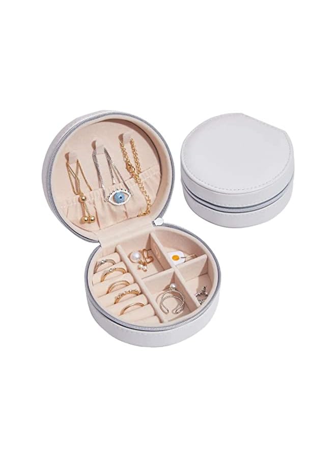 IAF Travel Jewelry Box Small Mini Jewelry Organizer Storage Bag, Portable Display Case, PU Leather Case Jewelry Holder for Women And Girls, Necklace Earring Rings Accessories(White Double-Layer) - Image 2