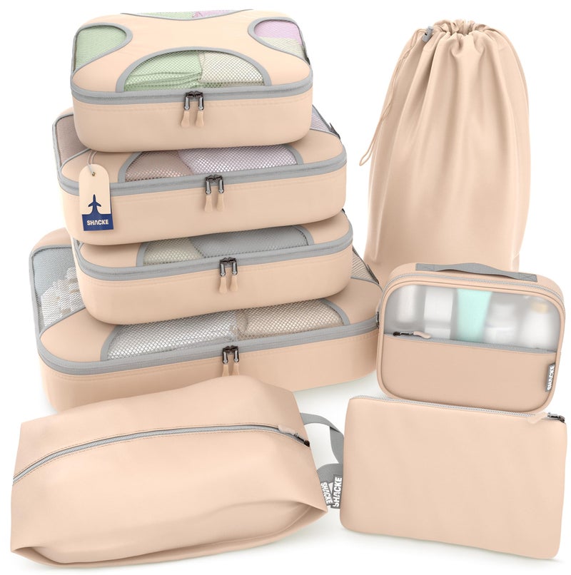 Shacke 8 Set Packing Cubes for Travel Complete Luggage Organizer Set with Laundry Shoe Toiletry Accessories Bag Suitcase Travel Organizer Nude Biege - Image 2