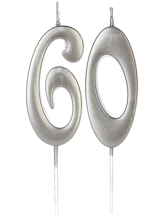 LHGOGO Silver 60th Birthday Candles for Cake, Number 60 6 Glitter Candle Party Anniversary Cakes Decoration for Kids Women or Men - Image 1