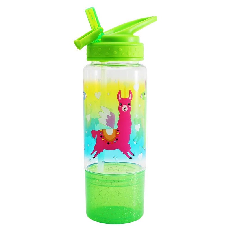 Home Tune 18oz Kids Water Drinking Sip Bottle - Tritan BPA Free  Flip Straw Lid  Easy Open  Lightweight  Snack Compartment  Leak-Proof Water Bottle with Cute Design For Girls & Boys - Llama - Image 1