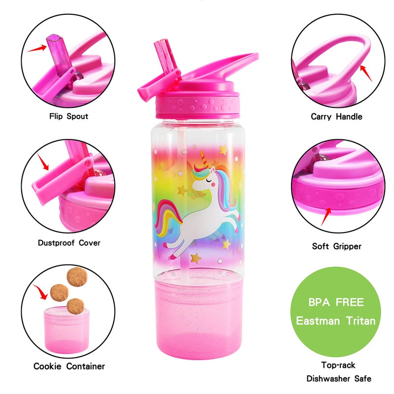 Home Tune 18oz Kids Water Drinking Sip Bottle - Tritan BPA Free  Flip Straw Lid  Easy Open  Lightweight  Snack Compartment  Leak-Proof Water Bottle with Cute Design For Girls & Boys - Llama - Image 2