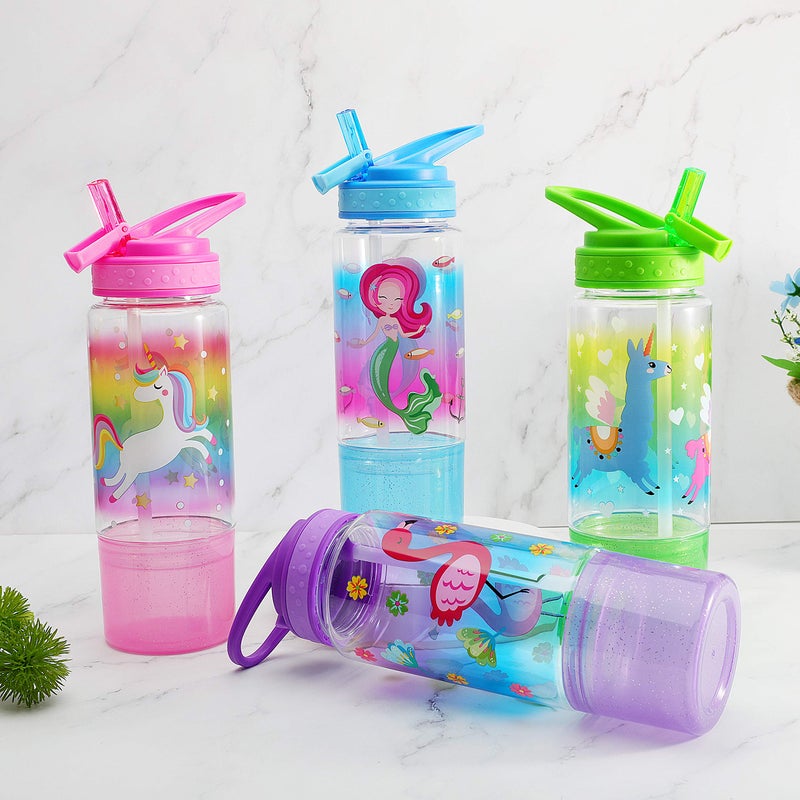 Home Tune 18oz Kids Water Drinking Sip Bottle - Tritan BPA Free  Flip Straw Lid  Easy Open  Lightweight  Snack Compartment  Leak-Proof Water Bottle with Cute Design For Girls & Boys - Llama - Image 3