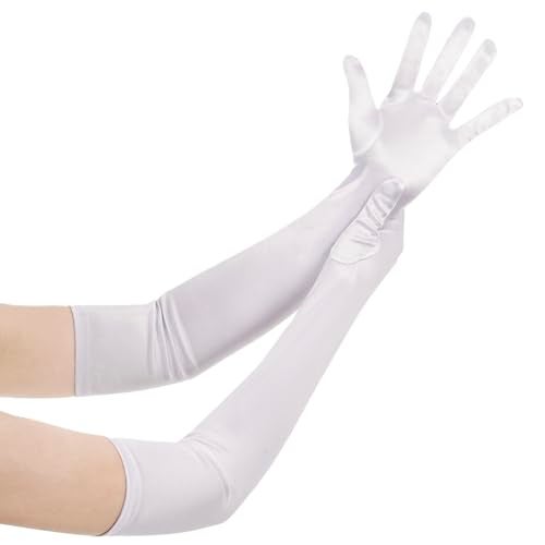 Wobe Long Opera Party 20s Satin Gloves Stretchy Adult Size 20.7" Elbow Length 1920s Satin Classic Sun Protection Wedding Bride Etiquette Gloves for Women Girls White - Image 1