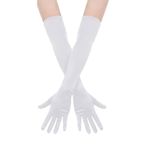 Wobe Long Opera Party 20s Satin Gloves Stretchy Adult Size 20.7" Elbow Length 1920s Satin Classic Sun Protection Wedding Bride Etiquette Gloves for Women Girls White - Image 4