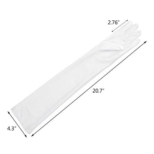 Wobe Long Opera Party 20s Satin Gloves Stretchy Adult Size 20.7" Elbow Length 1920s Satin Classic Sun Protection Wedding Bride Etiquette Gloves for Women Girls White - Image 2