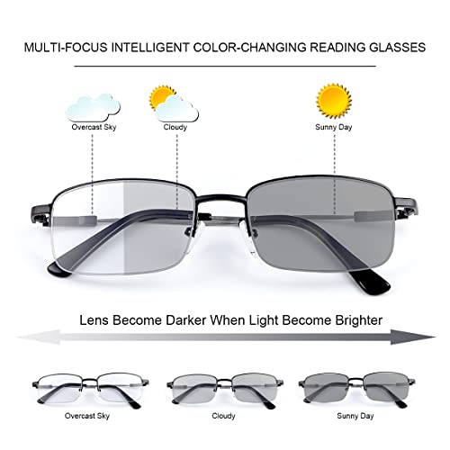 YIMI Progressive Photochromic Multifocus Reading Glasses UV400 Sunglasses Blue Light Blocking Computer Readers for Men Women Black 200 x - Image 5