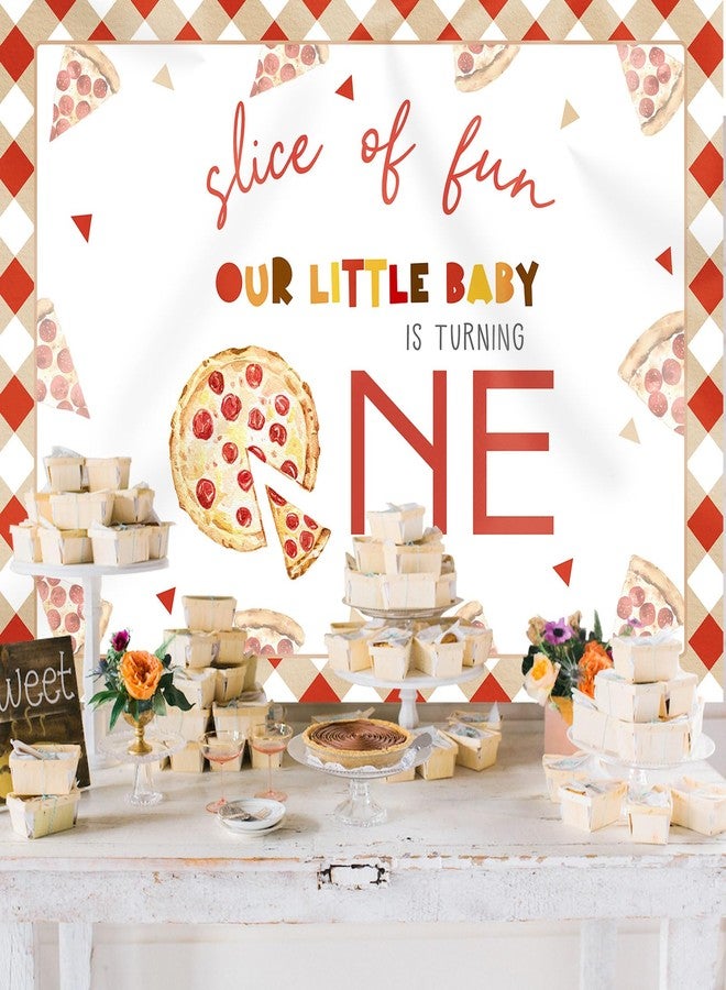 Rsuuinu Pizza 1st Birthday Photography Backdrop Slice of Fun First Birthday Background for Girls Kids Newborn Birthday Party Decoration Supplies Cake Table Banner Photo Booth Studio Props 7x5ft - Image 2