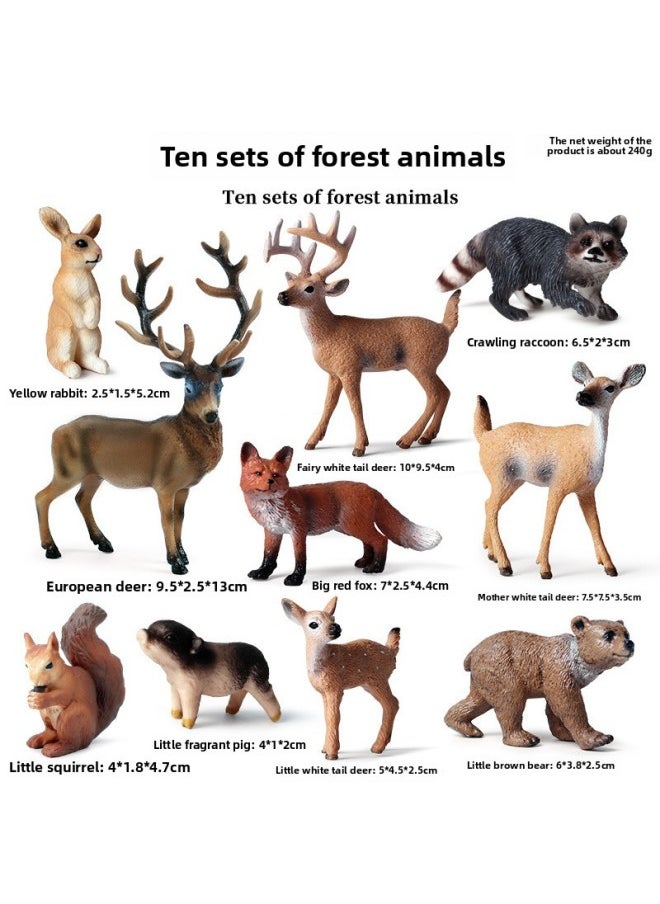 Generic - Montessori Simulation Forest Animal Model White Tail Deer Red Fox Squirrel Elk Raccoon Little Brown Bear Rabbit Toy-Color:Tree (set Of 10) - Image 1