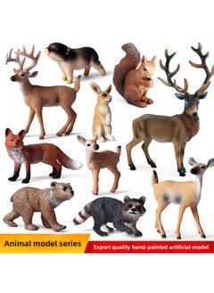 Montessori Simulation Forest Animal Model White Tail Deer Red Fox Squirrel Elk Raccoon Little Brown Bear Rabbit Toy-Color:Tree (set Of 10)