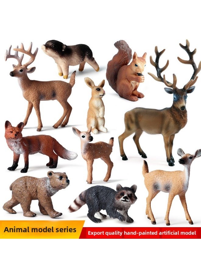 Generic - Montessori Simulation Forest Animal Model White Tail Deer Red Fox Squirrel Elk Raccoon Little Brown Bear Rabbit Toy-Color:Tree (set Of 10) - Image 1