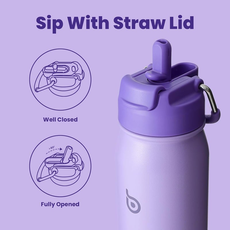 BOTTLE BOTTLE 24 oz Stainless Steel Insulated Sports Water Bottle with Straw and Pills Holder - Purple - Image 3