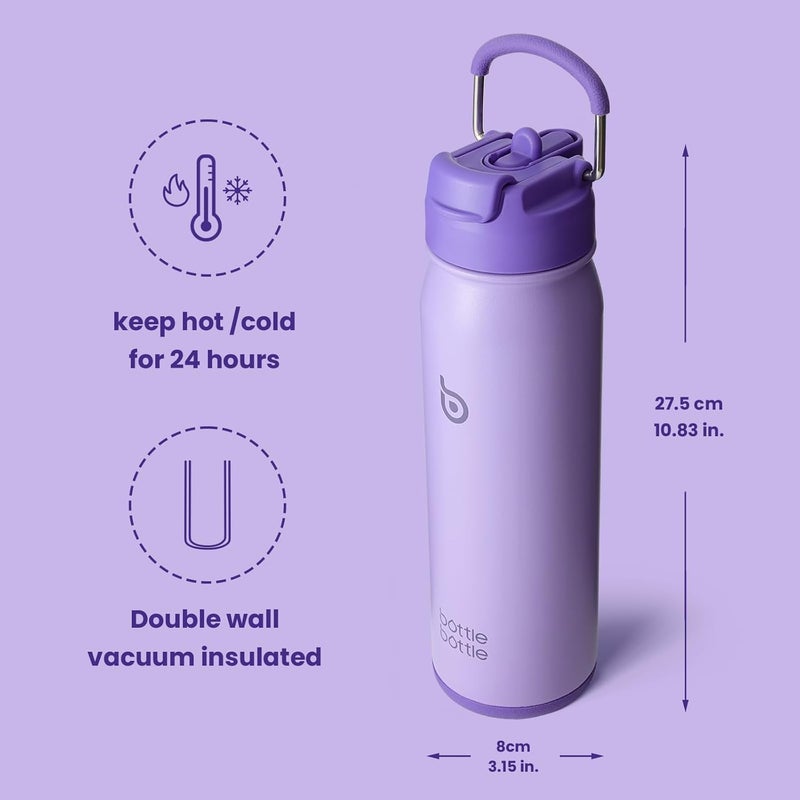 BOTTLE BOTTLE 24 oz Stainless Steel Insulated Sports Water Bottle with Straw and Pills Holder - Purple - Image 5
