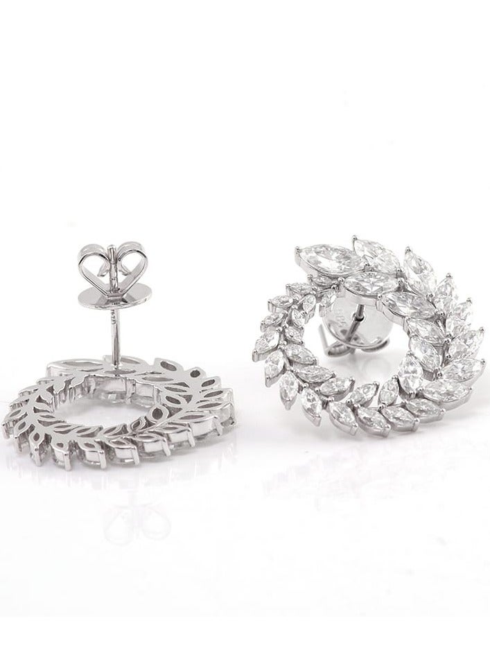 Rwnq Luxury Laurel Wreath Design Platinum Earrings, adorned with sparkling zircon stones and featuring a 925 sterling silver post – an elegant and eye-catching hoop earring, perfect for soirées and special occasions. An ideal gift for women. #Accessories #Jewelry #Women'sAccessories  - Image 3