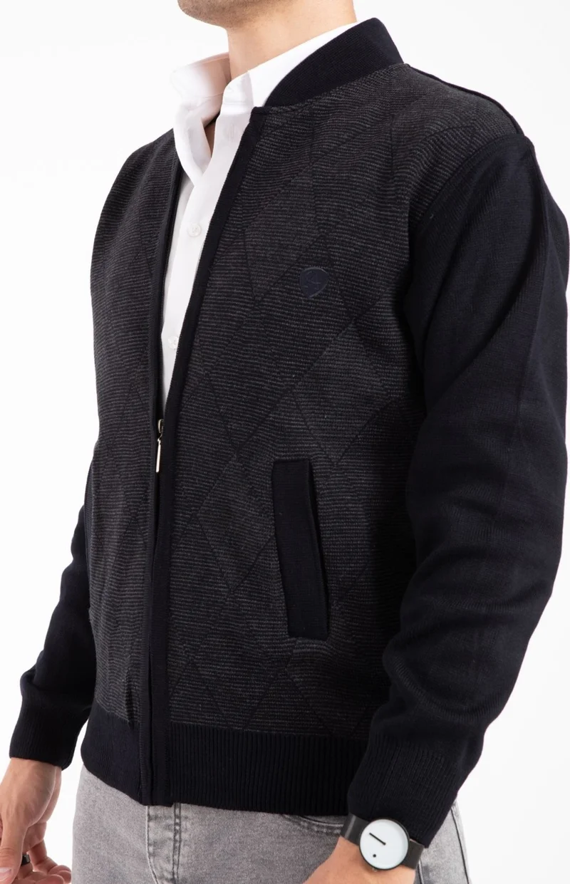 Mutlu City Men's Middle Age and Above Knitwear Acrylic Zippered Winter Dad Cardigan 2068-Navy Blue