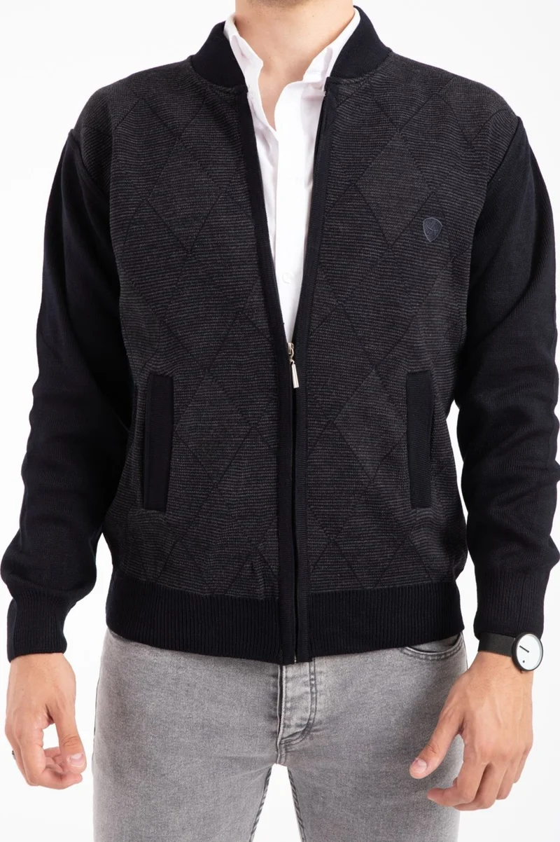 Mutlu City Men's Middle Age and Above Knitwear Acrylic Zippered Winter Dad Cardigan 2068-Navy Blue