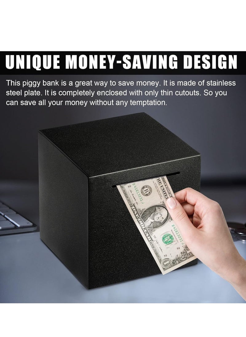 Joyelink - Bank for Adults, Stainless Steel Savings Bank to Help Budget and Save, Metal Money Bank Only Savings Box, Must Break to Access Money, 5.9"X5.9"X5.9" Black - Image 1