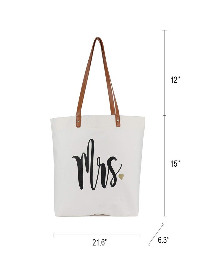 Lamyba Mrs Bag with Makeup Bag, Bride Tote Bag, Bridal Shower Gifts for Bride,Canvas White - Image 2