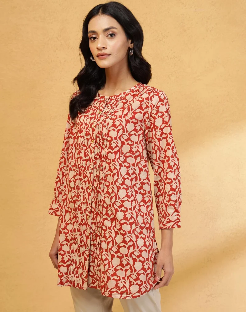 Fabindia Beige Cotton Bagh Printed Tunic
