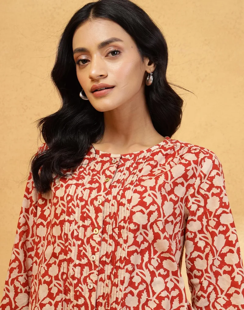 Fabindia Beige Cotton Bagh Printed Tunic