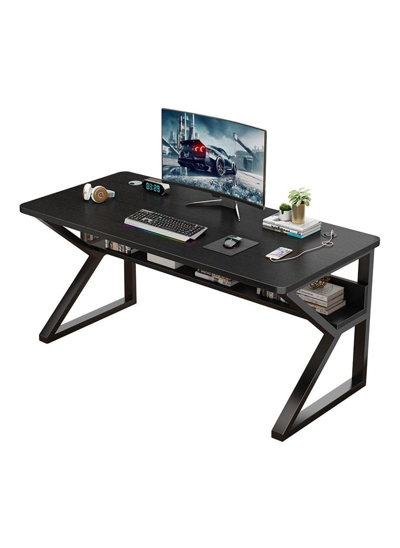 Arabest Gaming Desk, Computer Table with USB Charging Ports, Computer Desk for Home Office Gaming(100x76x60cm) Black Metal - Image 1