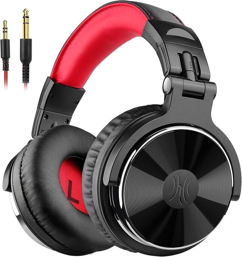 OneOdio Pro-10 Wired Over Ear Headphones Hi-Res Studio Monitor & Mixing DJ Stereo Headsets with 50mm Drivers and 1/4 to 3.5mm Jack for AMP Computer Recording Podcast Keyboard Guitar Laptop - Red - Image 1