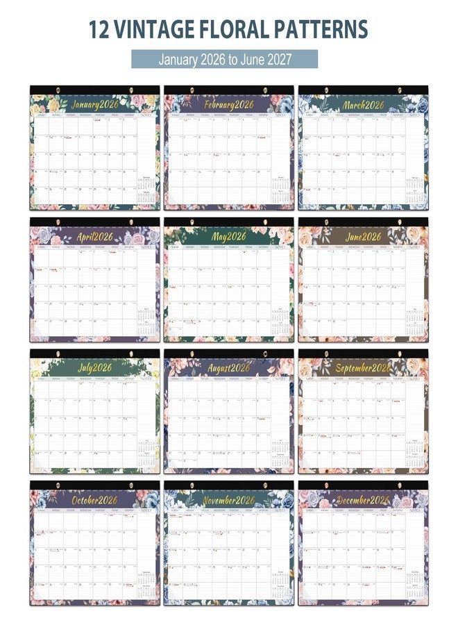 VALOME Desk Calendar 2026, Monthly Desktop Large Calendar (Jan 2026 - Jun 2027) 17" x 12" Desk Wall Planner for Family Teacher School Office Supplies, Vintage Floral - Image 4
