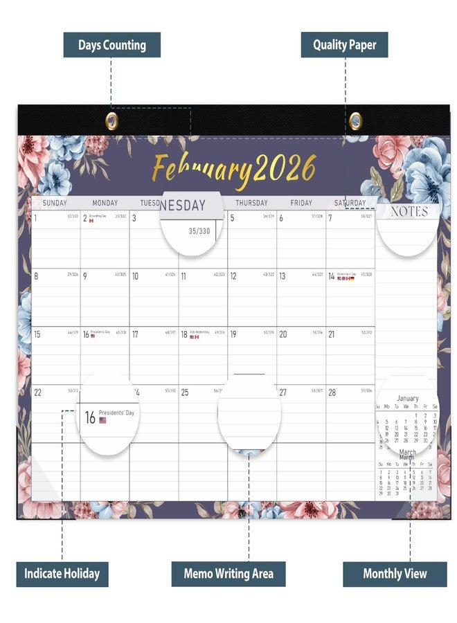 VALOME Desk Calendar 2026, Monthly Desktop Large Calendar (Jan 2026 - Jun 2027) 17" x 12" Desk Wall Planner for Family Teacher School Office Supplies, Vintage Floral - Image 3