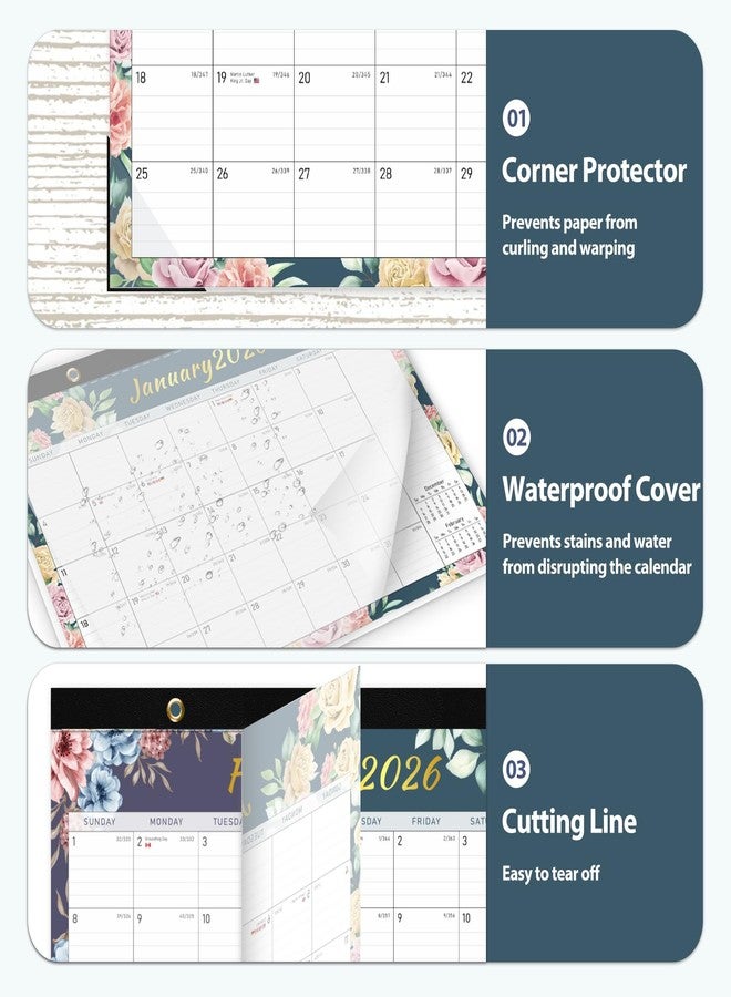 VALOME Desk Calendar 2026, Monthly Desktop Large Calendar (Jan 2026 - Jun 2027) 17" x 12" Desk Wall Planner for Family Teacher School Office Supplies, Vintage Floral - Image 5