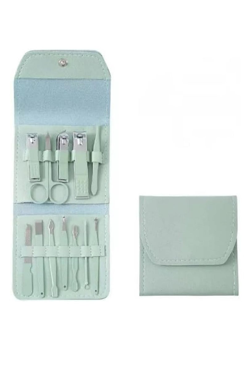 12-Piece Manicure Set Nail Clipper and Portable Stainless Steel Beauty Tools for Personal Care - Green - Image 1