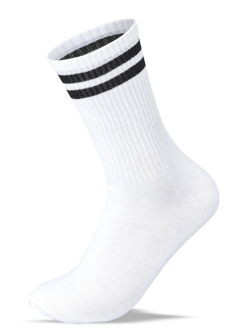 SAM SOCKS Women Set of 3 Long Lycra Stripped Elastic Socks White - Image 2