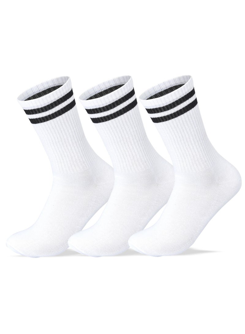 SAM SOCKS Women Set of 3 Long Lycra Stripped Elastic Socks White - Image 1