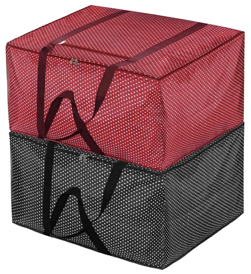 Kuber Industries Kuber Industries Dot Printed Large Size Lightweight Foldable Parachute Jumbo Underbed Storage Bag with Zipper and Handle Pack of 2Black Maroon  - Image 1