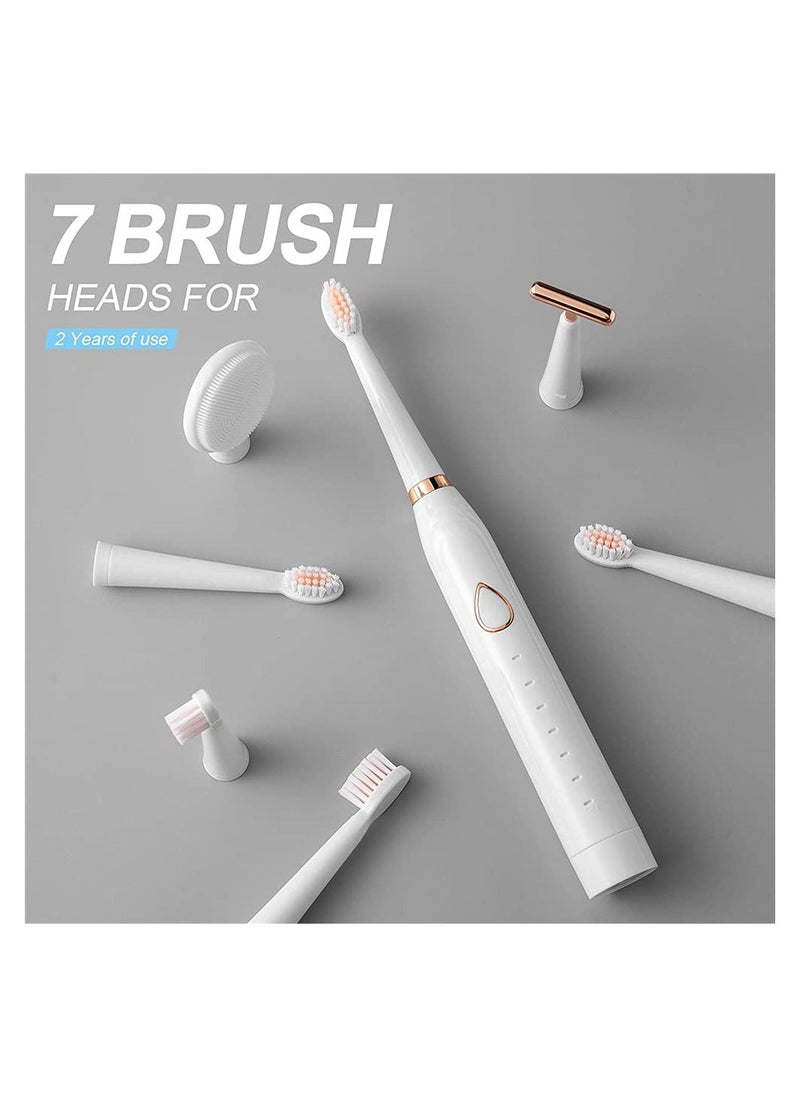 SYOSI - Electric Toothbrush Adult USB Charging Ultrasonic Vibration with 6 Brushing Modes Smart Timer and IPX7 Waterproof with 5 Brush Heads 1 Face Washing Headand 1 Facial Massage Brush Head - Image 1