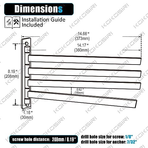 KOKOSIRI Bathroom Towel Bars Swivel Towel Rails Matte Black Swing Out Hand Towel Holder 4Arm for Bath Kitchen Wall Stainless Steel B5007BKA4 - Image 3