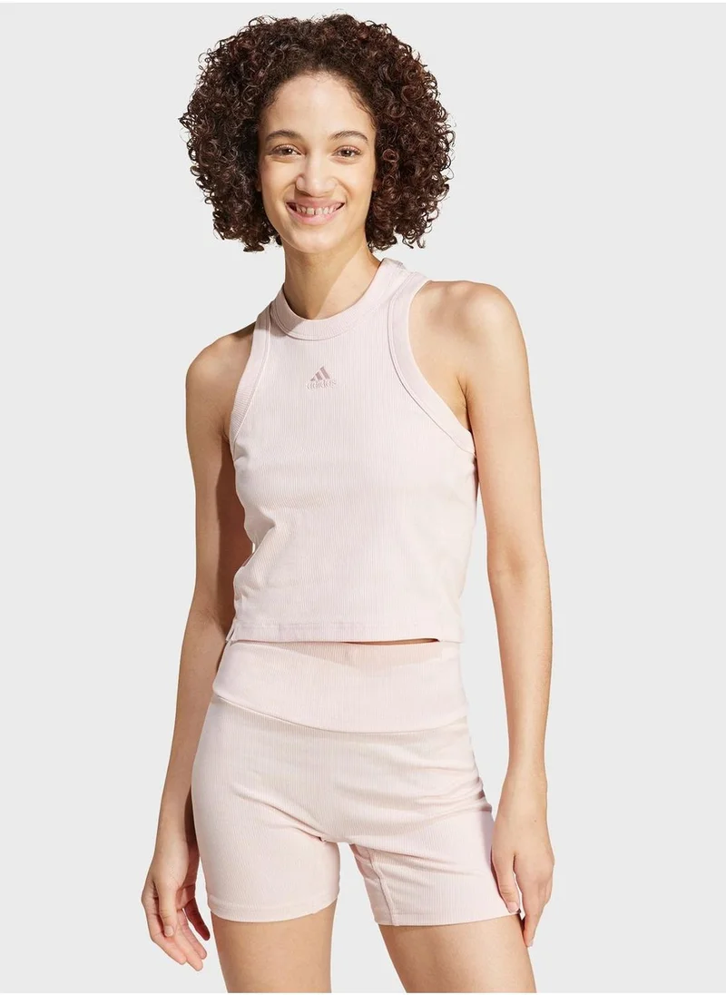 Adidas Lounge Ribbed Cropped Tank Top