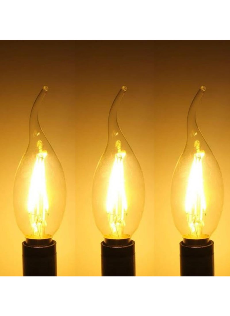 ماركة غير محددة - لمبة شمعة LED من GEN2، بفتيل بقوة 4 واط، كلاسيكي، طرف لهب، تصميم عتيق، E14، 2700 كلفن، 250 لومن (3 قطع)، بطرازطابع اديسون لون الضوء اصفر/ ورم - Image 1