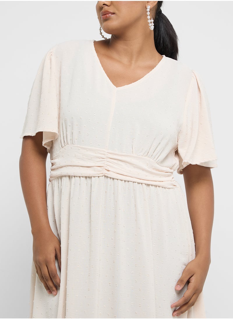 Ginger Plus - Dobby Textured A Line Dress With Flutter Sleeves - Image 1