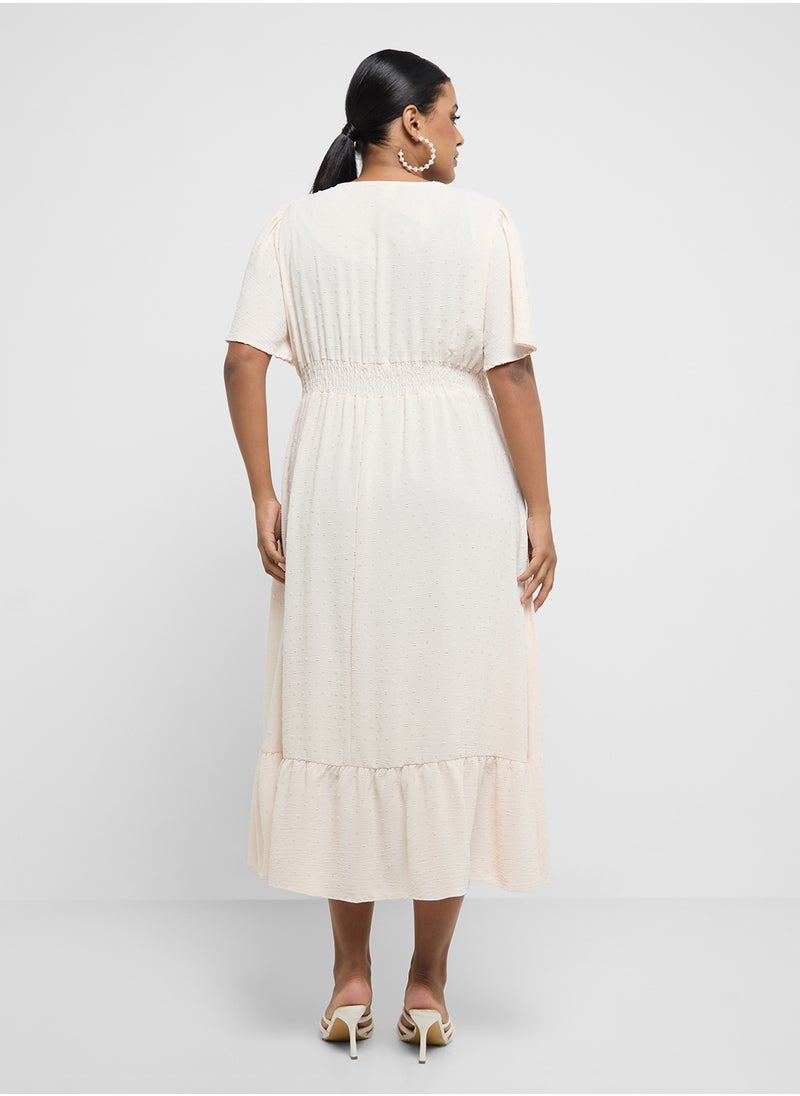 Ginger Plus - Dobby Textured A Line Dress With Flutter Sleeves - Image 1