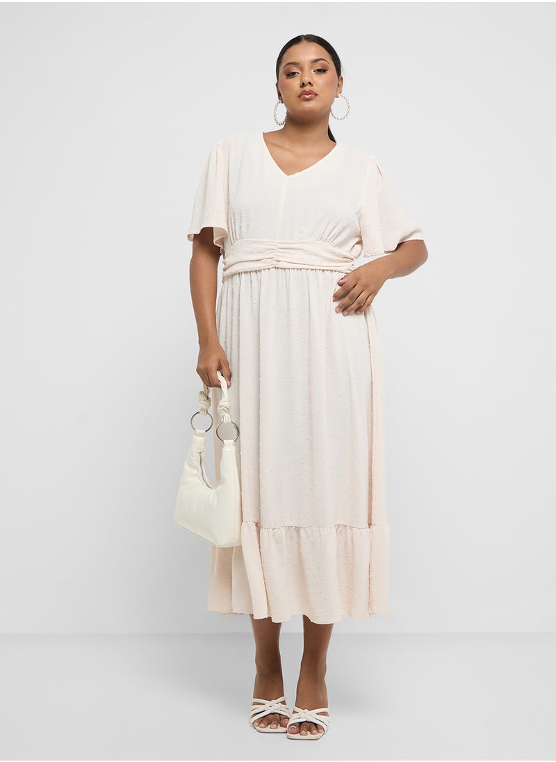 Ginger Plus - Dobby Textured A Line Dress With Flutter Sleeves - Image 1