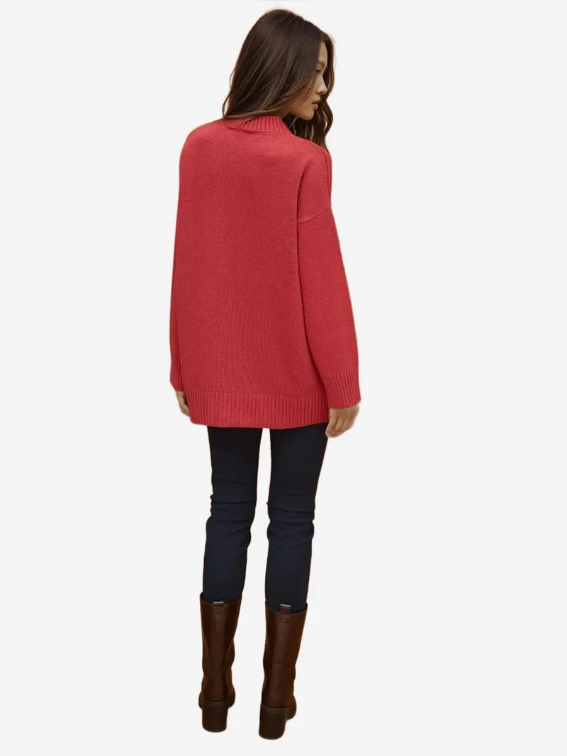 زوبعة كنزة صوفية سميكة بياقة دائرية وأكمام طويلة