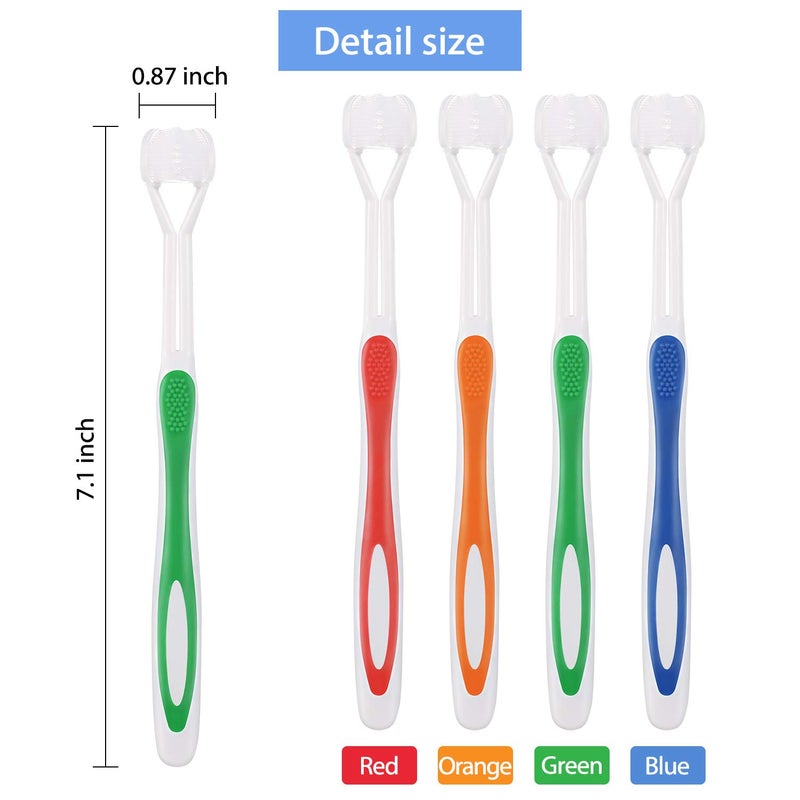 Boao 4 Pieces Toothbrush 3 Sided 7.1 Inch Autism Sensory Toothbrush 360 Degree Cleaning Travel Brush Complete Teeth Gum Care Angle Clean Tooth(Green, Blue, Yellow, Red) - Image 2