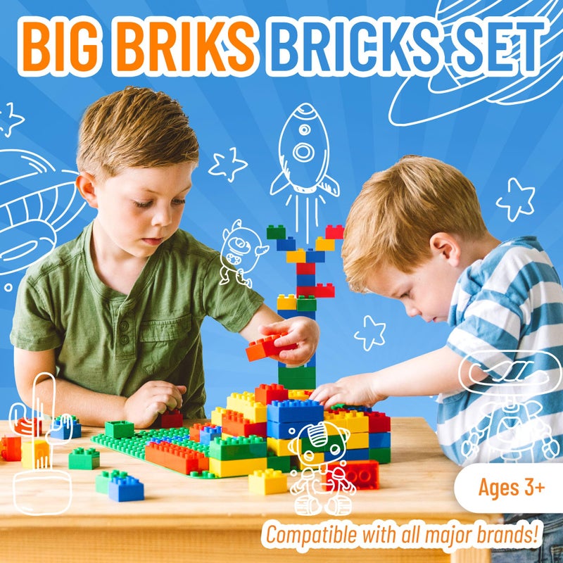Strictly Briks مجموعة كتل البناء من ستريكتلي بريكس - متوافقة مع ليغو - كتل عملاقة للأعمار من 3 سنوات فما فوق - لعبة بناء مجموعة البناء - لعبة بناء لتطوير المهارات - 108 قطعة، أزرق، أخضر، أحمر وأصفر - Image 2