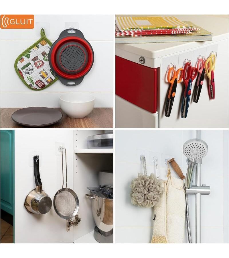 Transparent 30lb Plastic Hooks Strong Adhesive Wall Mount No Trace Drilling Bathroom Kitchen Organizer - Image 2