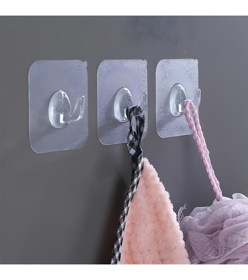 Transparent 30lb Plastic Hooks Strong Adhesive Wall Mount No Trace Drilling Bathroom Kitchen Organizer - Image 4