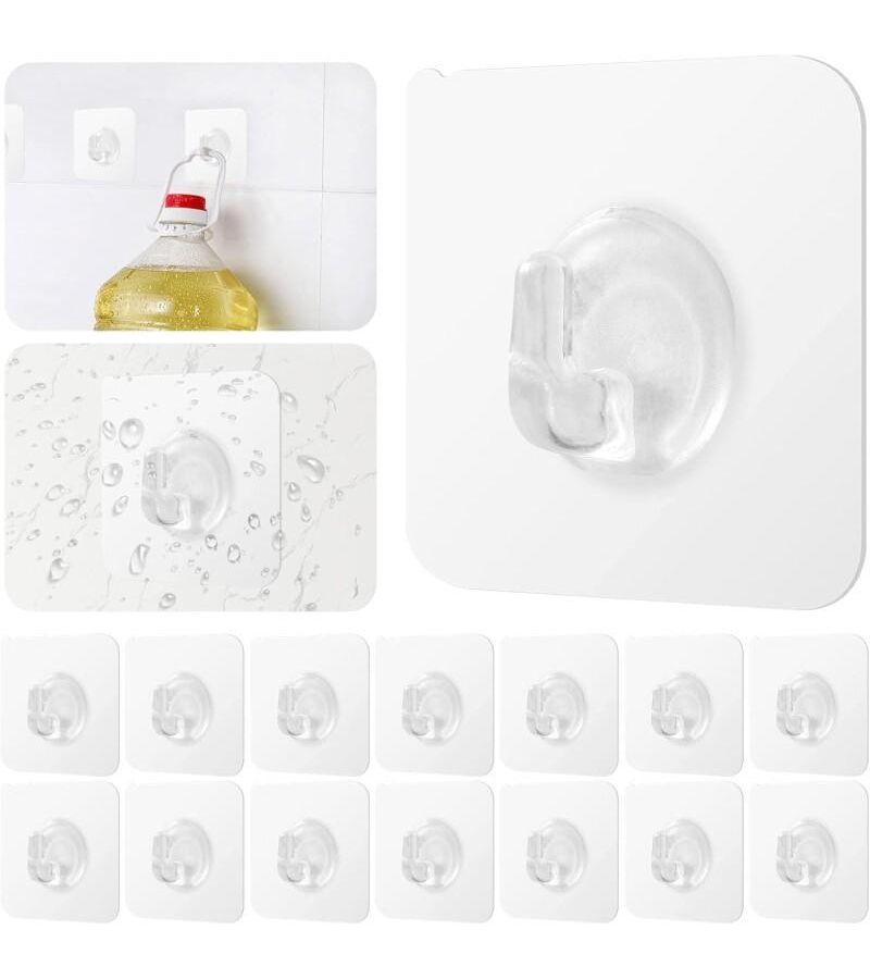 Transparent 30lb Plastic Hooks Strong Adhesive Wall Mount No Trace Drilling Bathroom Kitchen Organizer - Image 1