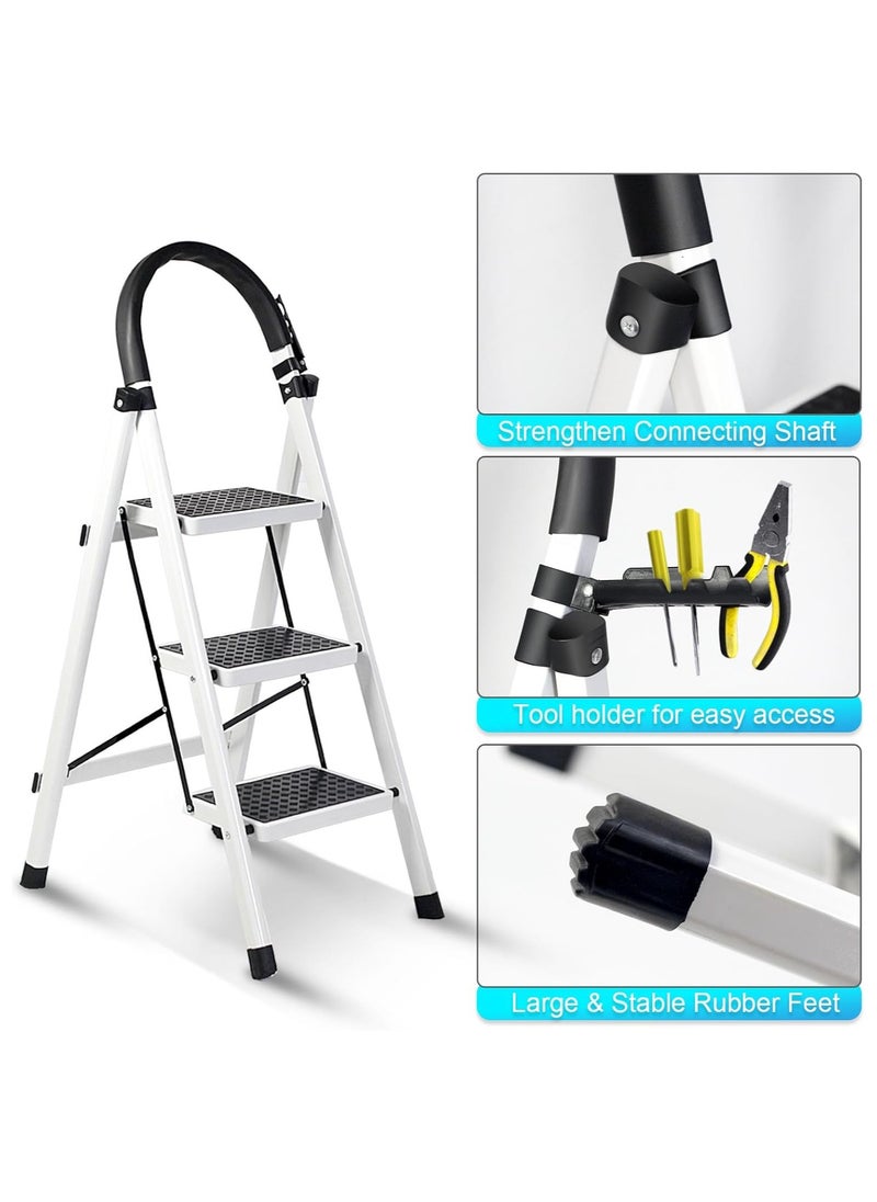 DubaiGallery - 3 Steps Ladder Folding Step Stool With Anti Slip Sturdy And Wide Pedal Lightweight Portable Multi Use Stepladder For Home And Kitchen Foldable Ladder Space Saving - Image 1