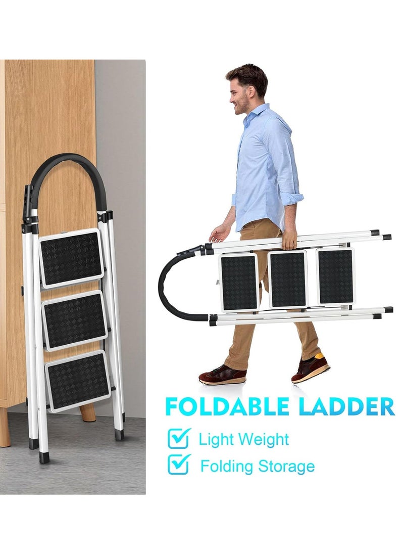 DubaiGallery - 3 Steps Ladder Folding Step Stool With Anti Slip Sturdy And Wide Pedal Lightweight Portable Multi Use Stepladder For Home And Kitchen Foldable Ladder Space Saving - Image 1