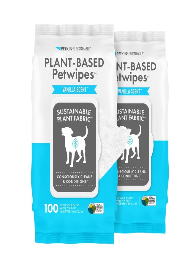 بيتكين مناديل بيتكين النباتية للحيوانات الأليفة، 100 منديل، عبوتان - مناديل كبيرة وسميكة للحيوانات الأليفة، مصنوعة من مواد حيوية ومستدامة، للكلاب والقطط - للوجه، الكفوف، الأذنين، الجسم، ومنطقة العين - تنظف وترطب بلطف - برائحة الفانيليا - Image 1