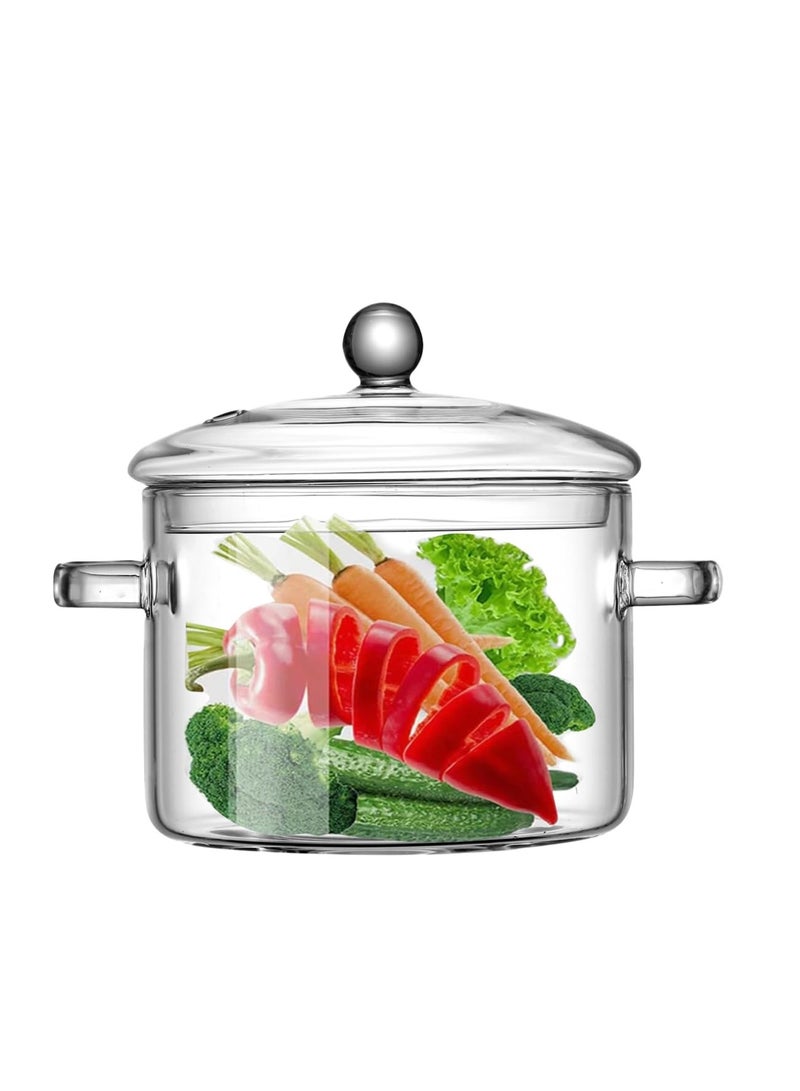 SYOSI Glass Cooking Pot with Lid, 1.3L(45oz) Heat Resistant Borosilicate Glass Cookware Stovetop Pot Set, Simmer Pot with Cover Safe for Soup, Milk, Baby Food, Pasta Noodle (1.4 Quartz) Cookware Stovetop - Image 2