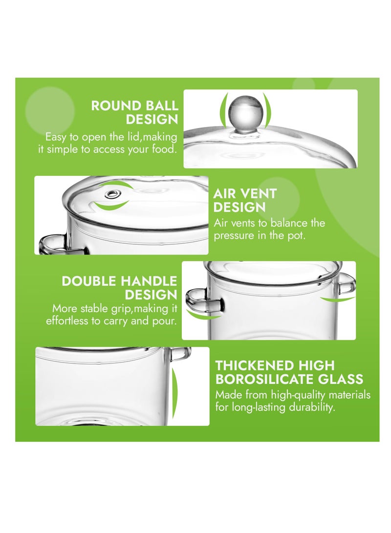 SYOSI Glass Cooking Pot with Lid, 1.3L(45oz) Heat Resistant Borosilicate Glass Cookware Stovetop Pot Set, Simmer Pot with Cover Safe for Soup, Milk, Baby Food, Pasta Noodle (1.4 Quartz) Cookware Stovetop - Image 4